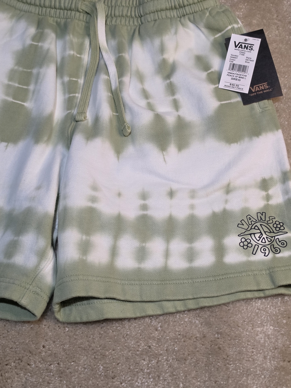 Vans Peace of Mind Tie Dye Fleece Shorts Men's Small NWT Green White Drawstring - Picture 6 of 14